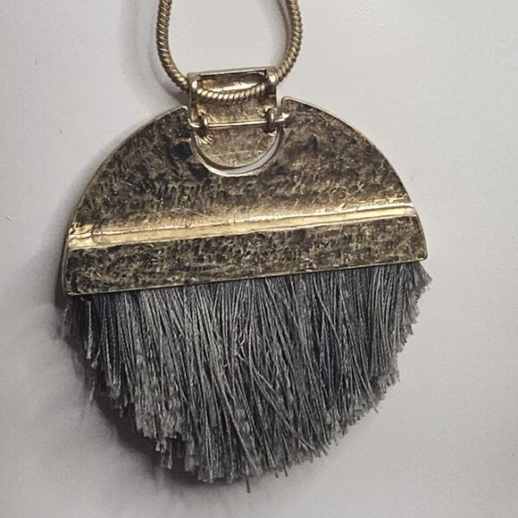 Canvas Gold Tone & Gray Fringe Necklace - Picture 4 of 5